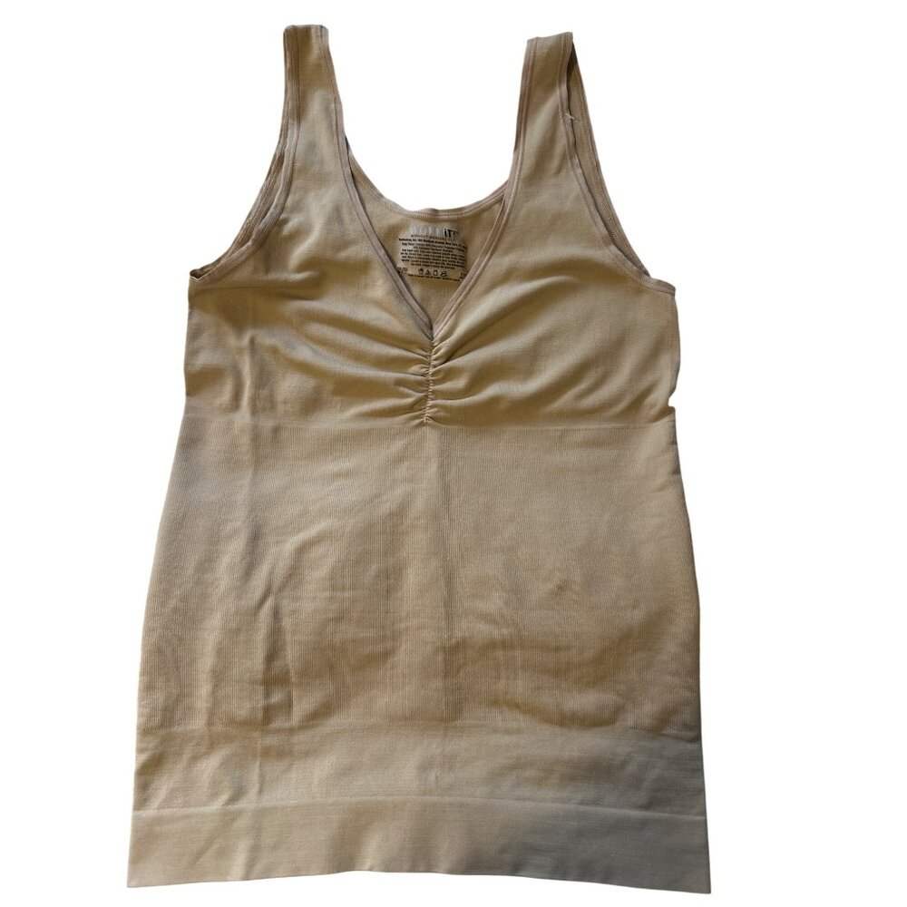 Maidenform Beige Shapewear Tank Top With Ruched Front Scoop Neck Size S Stretch